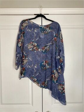 Citron Sheer Lavender Floral Asymmetric Blouse